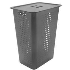 CESTO CALADO P/ROPA RECT.47L C/TAPA GRIS BLANCO 64820/10