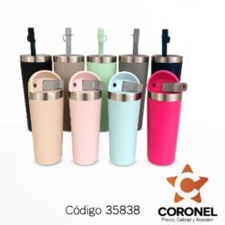 VASO TERMICO ACERO UNOX 680ML Doble Tapa Y Bombilla-