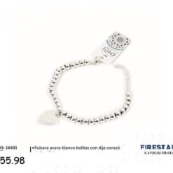 PULSERA ACERO BLANCO BOLITAS C/ DIJE CORAZON 16431