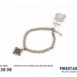 PULSERA ACERO BOLITAS C/ DIJE SAN BENITO 16451