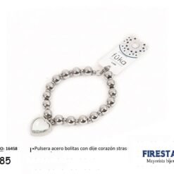 PULSERA ACERO BOLITAS C/ DIJE CORAZON 16458